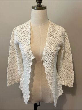 Banana Republic Ivory Crochet Open-Front Cardigan